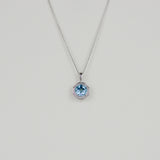 9ct White Gold 2.12ct Round Blue Topaz and Diamond Pendant