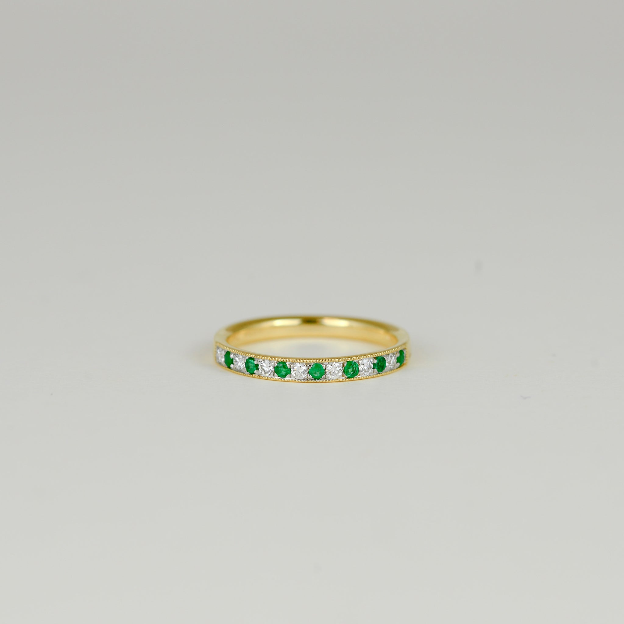 18ct Yellow Gold  0.13ct Round Emerald and Diamond Half Eternity Ring
