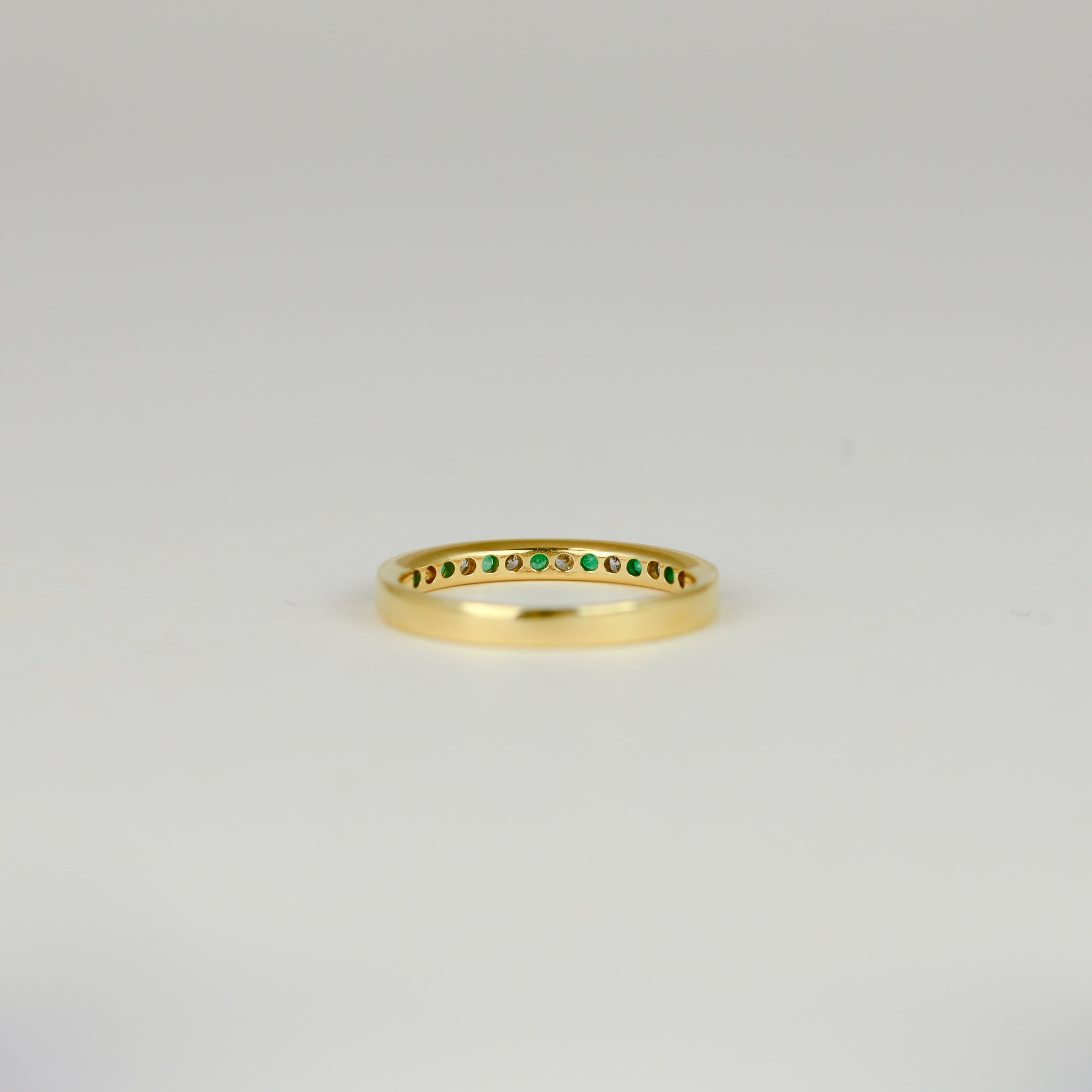 18ct Yellow Gold  0.13ct Round Emerald and Diamond Half Eternity Ring