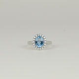 18ct White Gold 2.06ct Aquamarine and Diamond Halo Ring