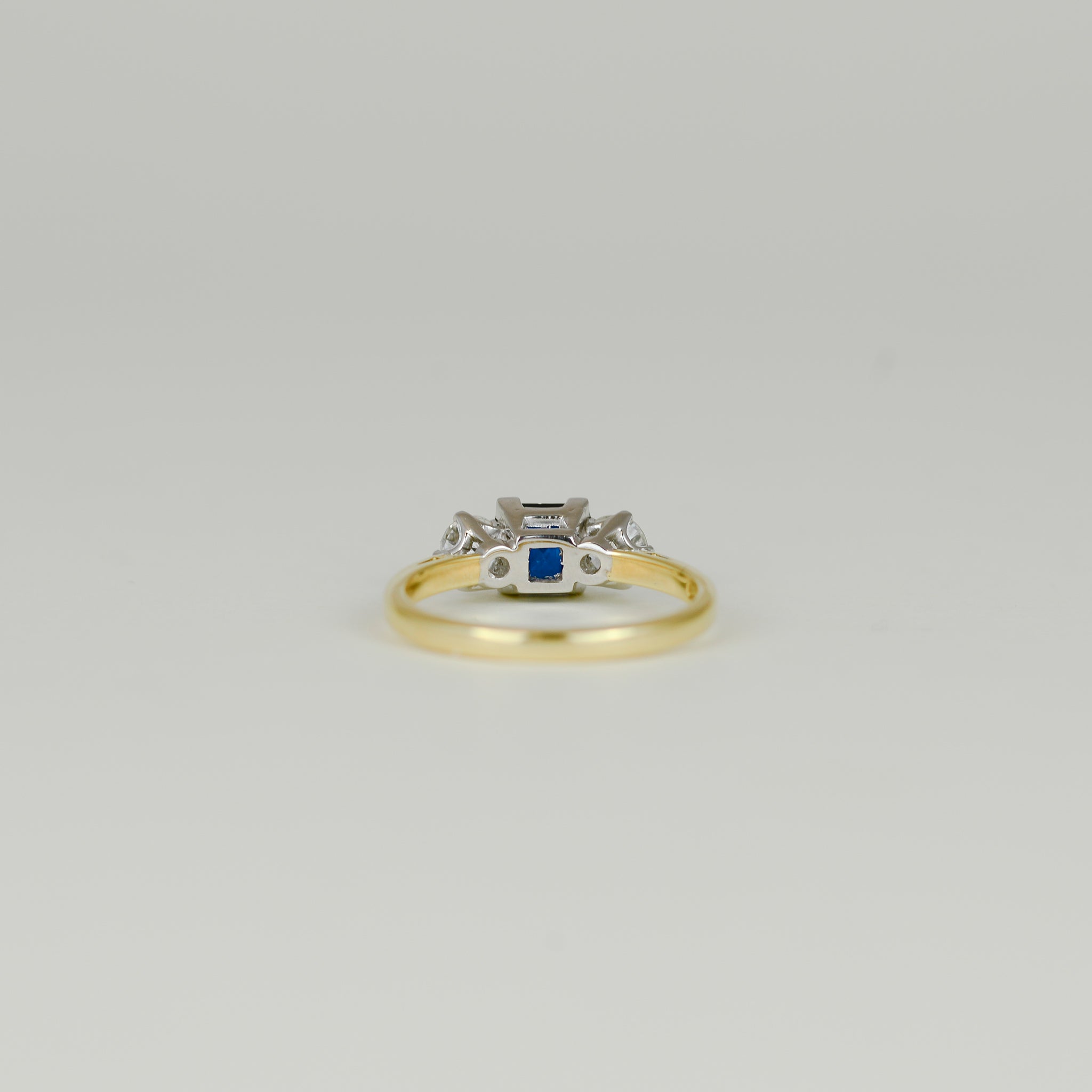 18ct Yellow and White Gold 1.10ct Square Sapphire and Diamond Three Stone Ring