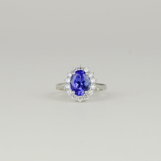 Platinum 3.06ct Tanzanite and Diamond Cluster Ring