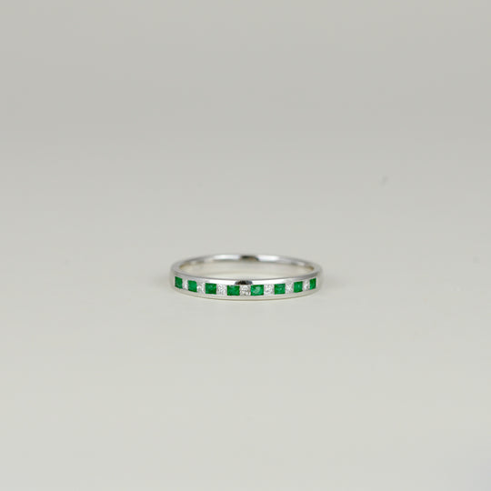 18ct White Gold 0.19ct Channel Set Emerald and Diamond Half Eternity Ring