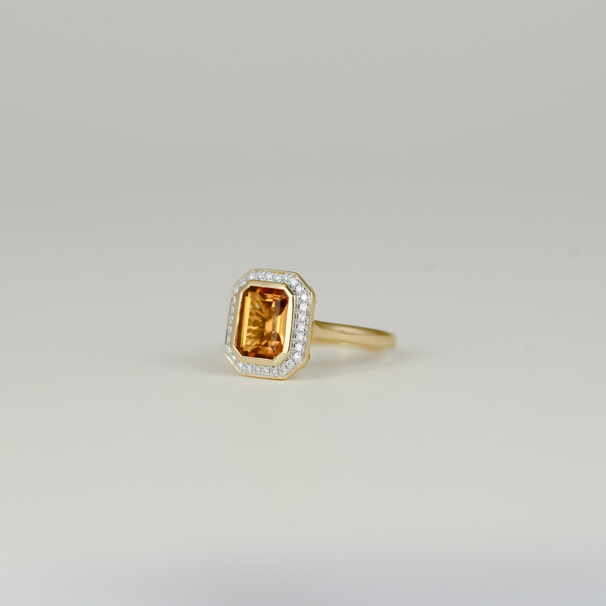 9ct Yellow Gold 2.09ct Emerald Cut Citrine and Diamond Art Deco Dress Ring
