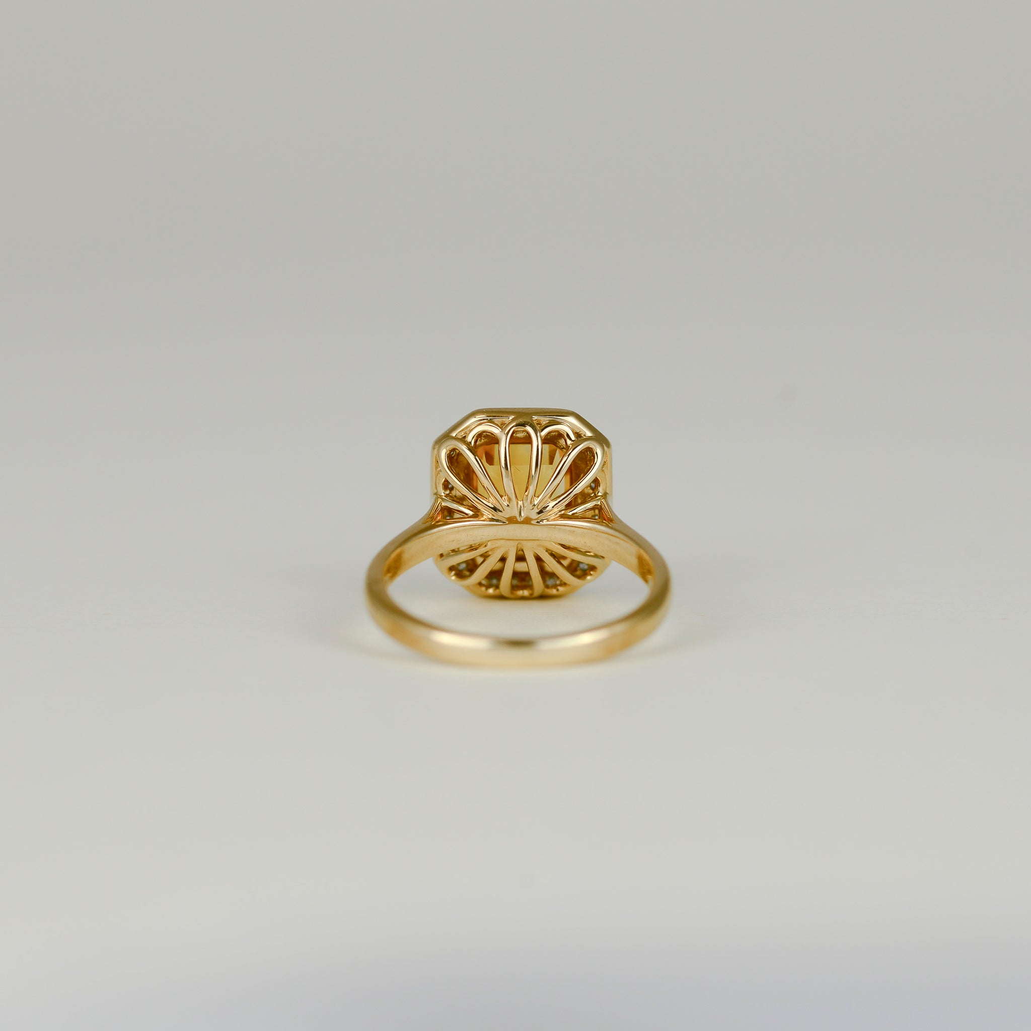9ct Yellow Gold 2.09ct Emerald Cut Citrine and Diamond Art Deco Dress Ring