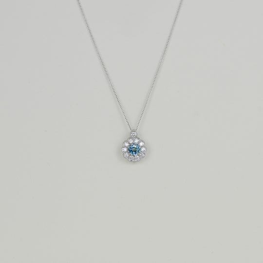 Platinum 0.53ct Round Aquamarine and Diamond Cluster Pendant