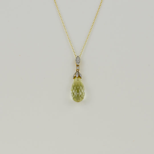 9ct Yellow Gold Lemon Quartz and Diamond Pendant