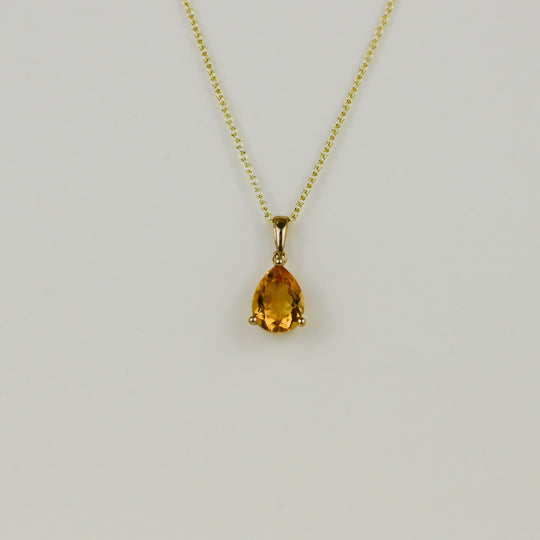 9ct Yellow Gold 1.70ct Pear Cut Citrine Pendant