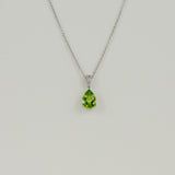 9ct White Gold 1.11ct Pear Cut Peridot and Diamond Pendant