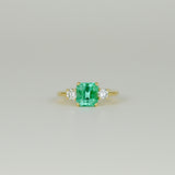 18ct Yellow Gold 2.26ct Emerald Cut Emerald and Diamond Three Stone Ring