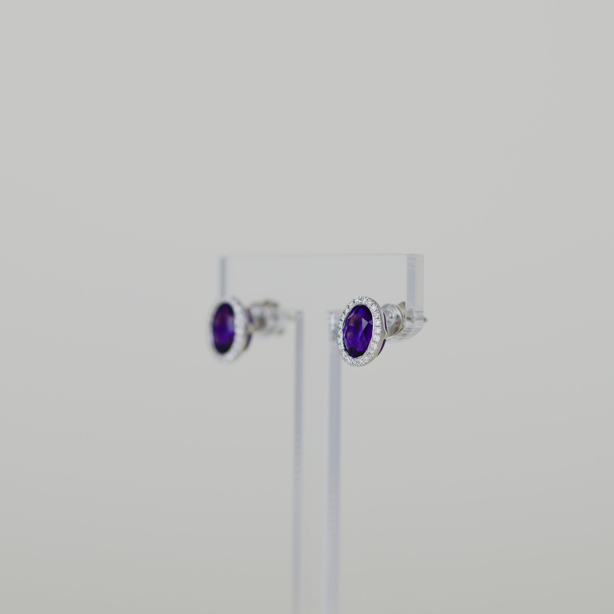 9ct White Gold 1.54ct Oval Amethyst an Diamond Halo Earrings