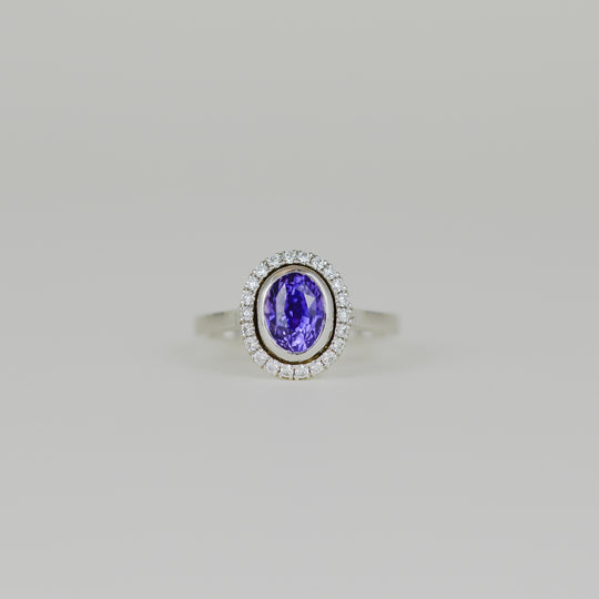 18ct White Gold 2.13ct Violet Sapphire and Diamond Cluster Ring