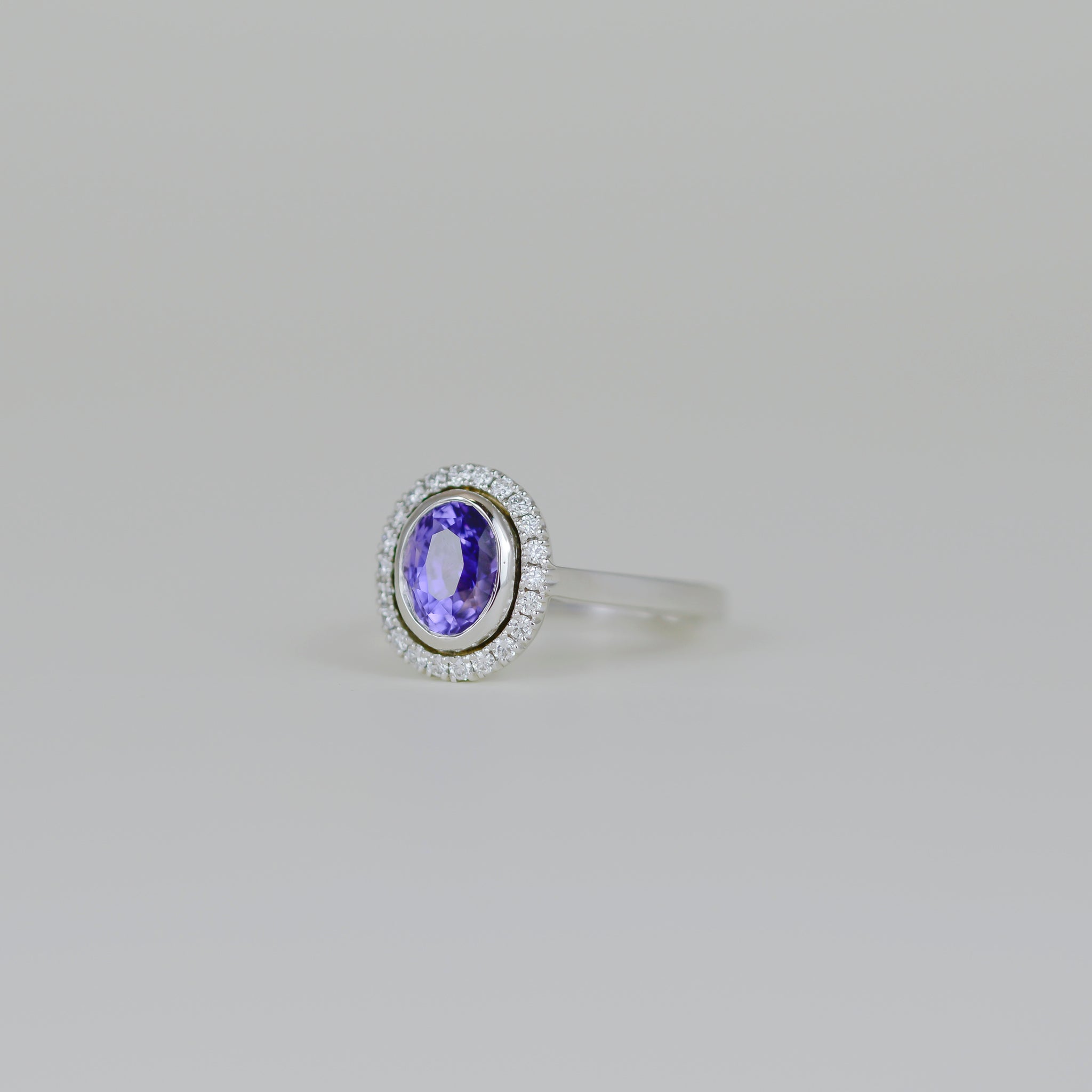 18ct White Gold 2.13ct Violet Sapphire and Diamond Cluster Ring