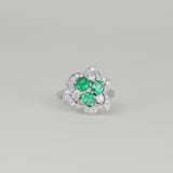 18ct White Gold 0.90ct Oval Emerald and Diamond Flower Dress Ring