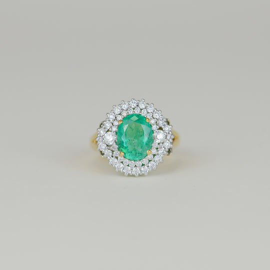 18ct Yellow and White Gold 1.94ct Emerald and Diamond Cluster Ring