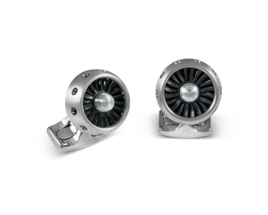 Jet Turbine Engine Cufflinks Brushed Aluminium