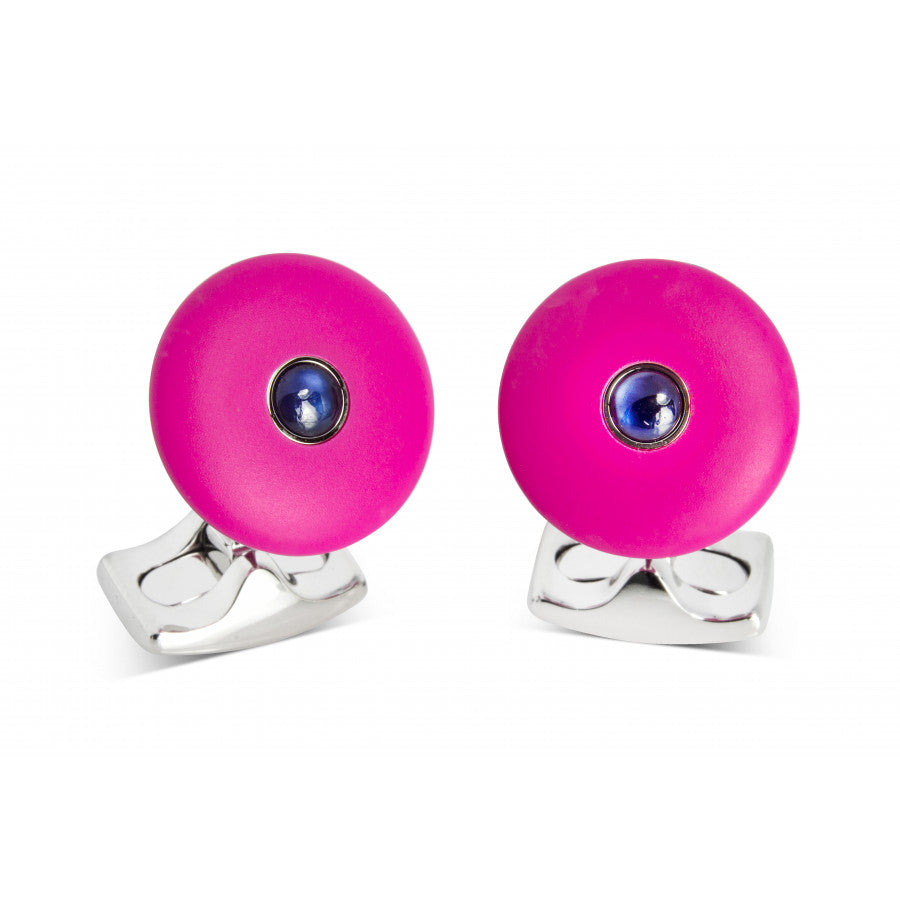 ‘The Brights’ Hot Pink Round Cufflinks with Sapphire Centre