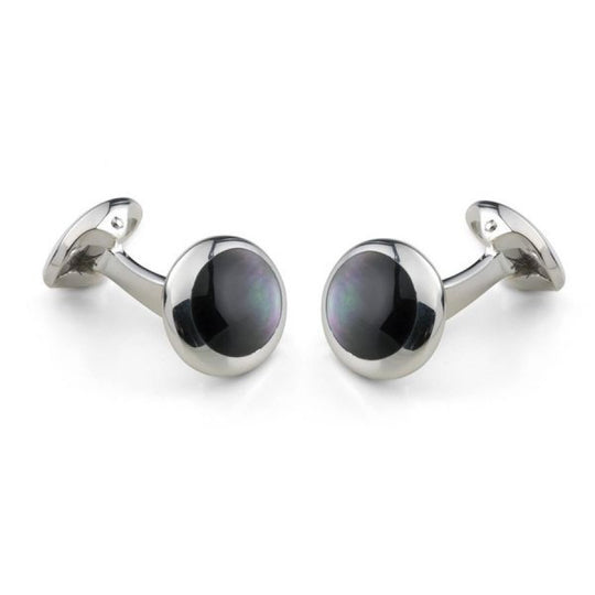 Sterling Silver Oval Cufflinks with Grey Mother-of-Pearl