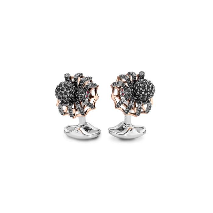 Sterling Silver and Black Spinel Spider Cufflinks by Deakin & Francis