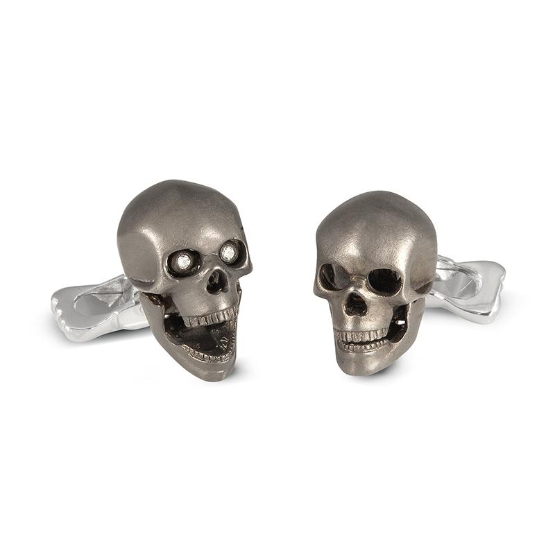 Sterling Silver and Diamond Skull Cufflinks by Deakin & Francis