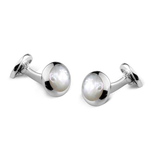 Sterling Silver and Mother of Pearl Oval Cufflinks by Deakin & Francis