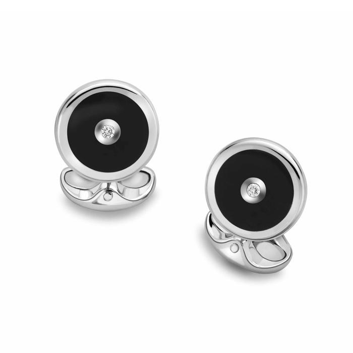 Sterling Silver with Onyx and Diamond Cufflinks by Deakin & Francis