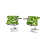 Sterling Silver Green Tank Cufflinks