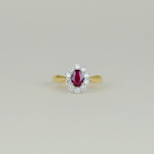 18ct Yellow and White Gold 0.85ct Ruby and Diamond Cluster Ring
