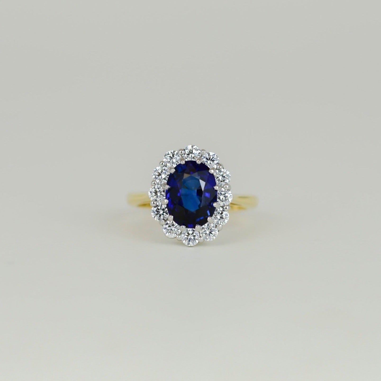 Platinum and 18ct Yellow Gold 3.63ct Sapphire and Diamond Cluster Ring